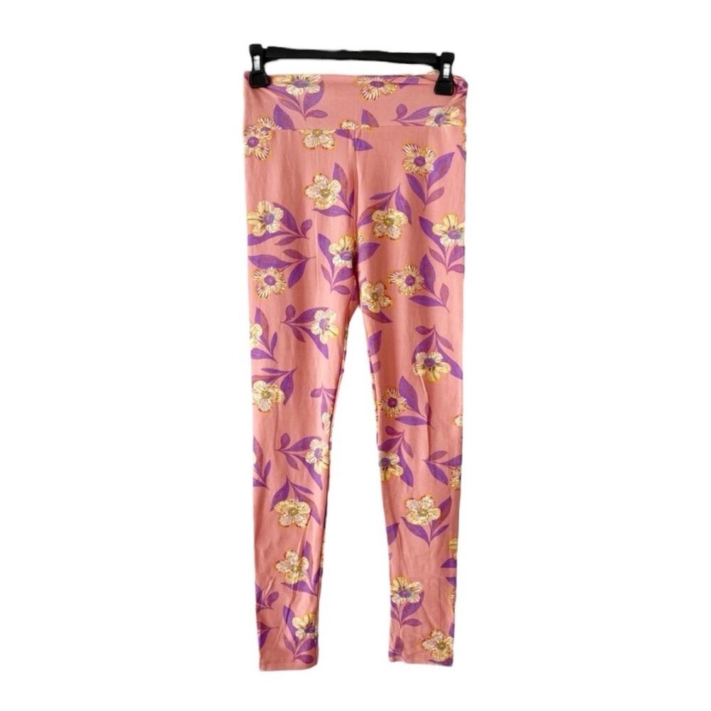 Light Pink Background Cream Flower Buttery Soft Lularoe Leggings One Size NWOT